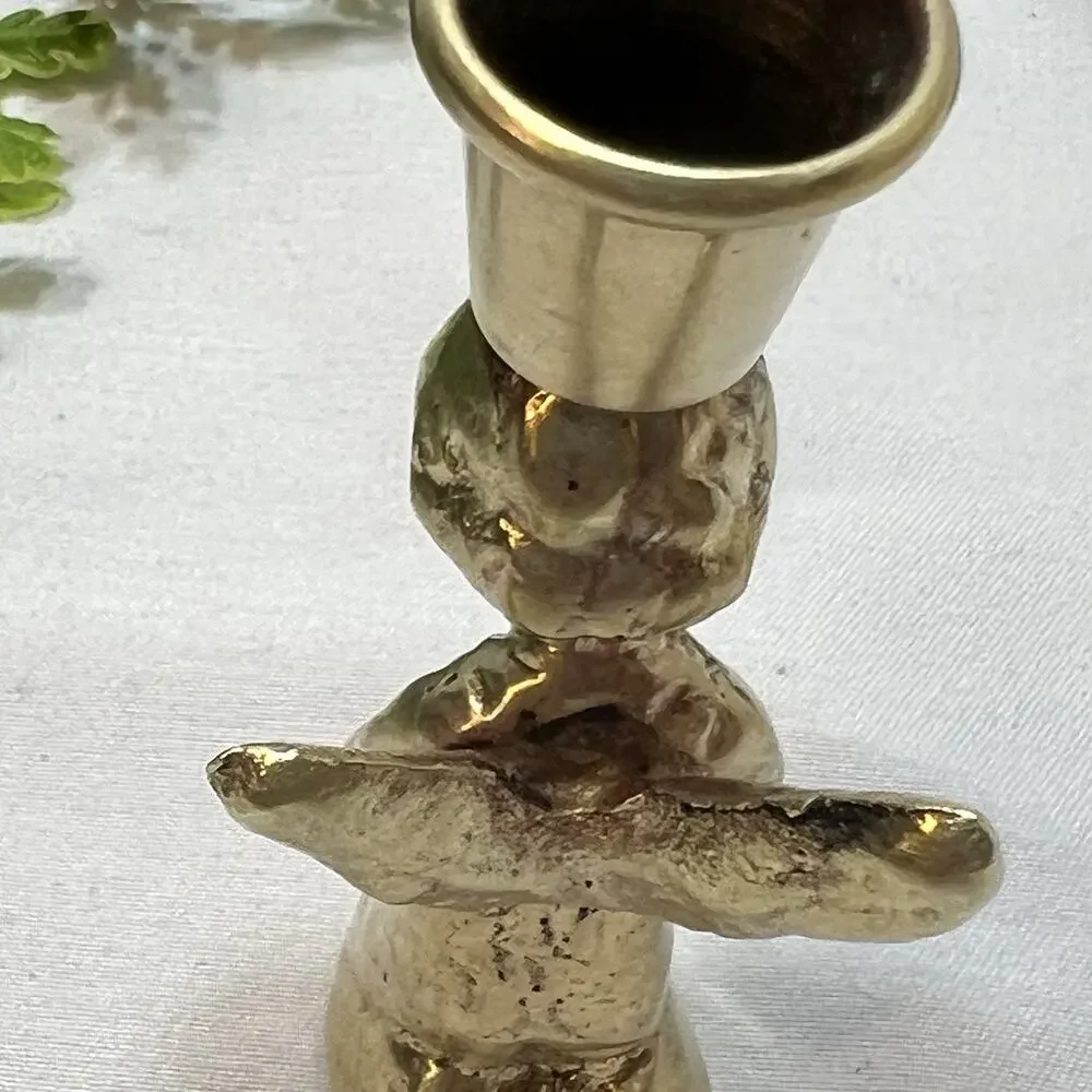 Vintage Brass 2.75” Praying Angel Christmas Candlestick Holder + 5 Candle Tapers